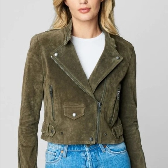 Blank NYC $198 Women's Olive Green Suede Leather Moto Jacket Size M NWT - Picture 2 of 6